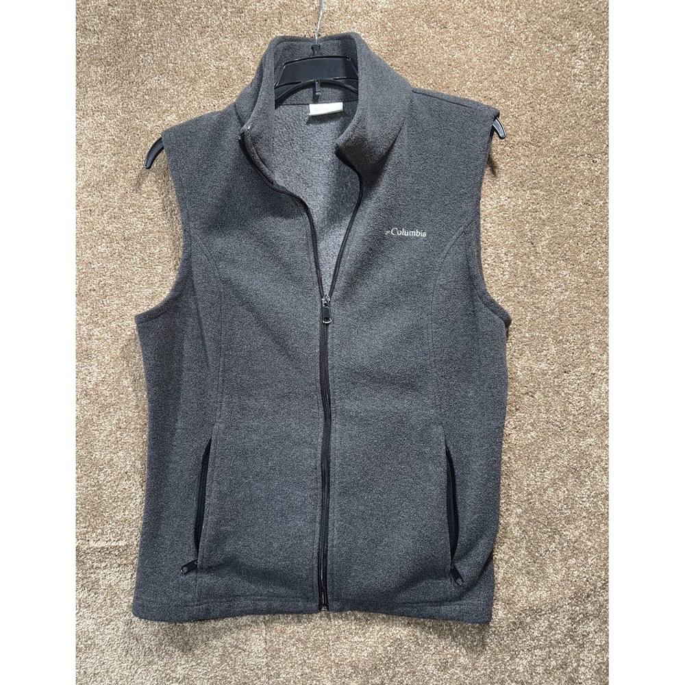 Columbia Fleece Full Zip Vest Women Size L Gray‎ Sleeveless Zippered Pockets